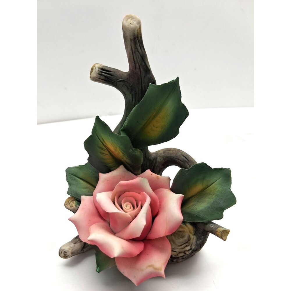 Vintage Capodimonte Italy Porcelain Pink Rose Flower Figurine Handmade Floral